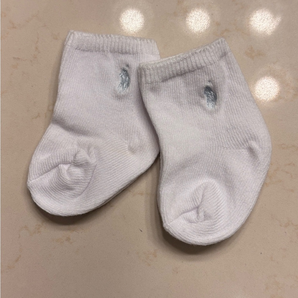 Polo Ralph Lauren White Baby Socks with Pony player Logo